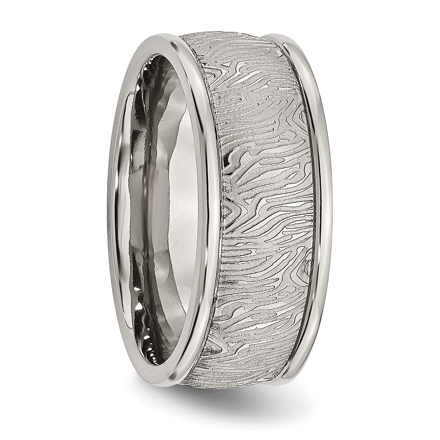 Stainless Steel Polished and Textured 9mm Rounded Edge Ring Size - 11