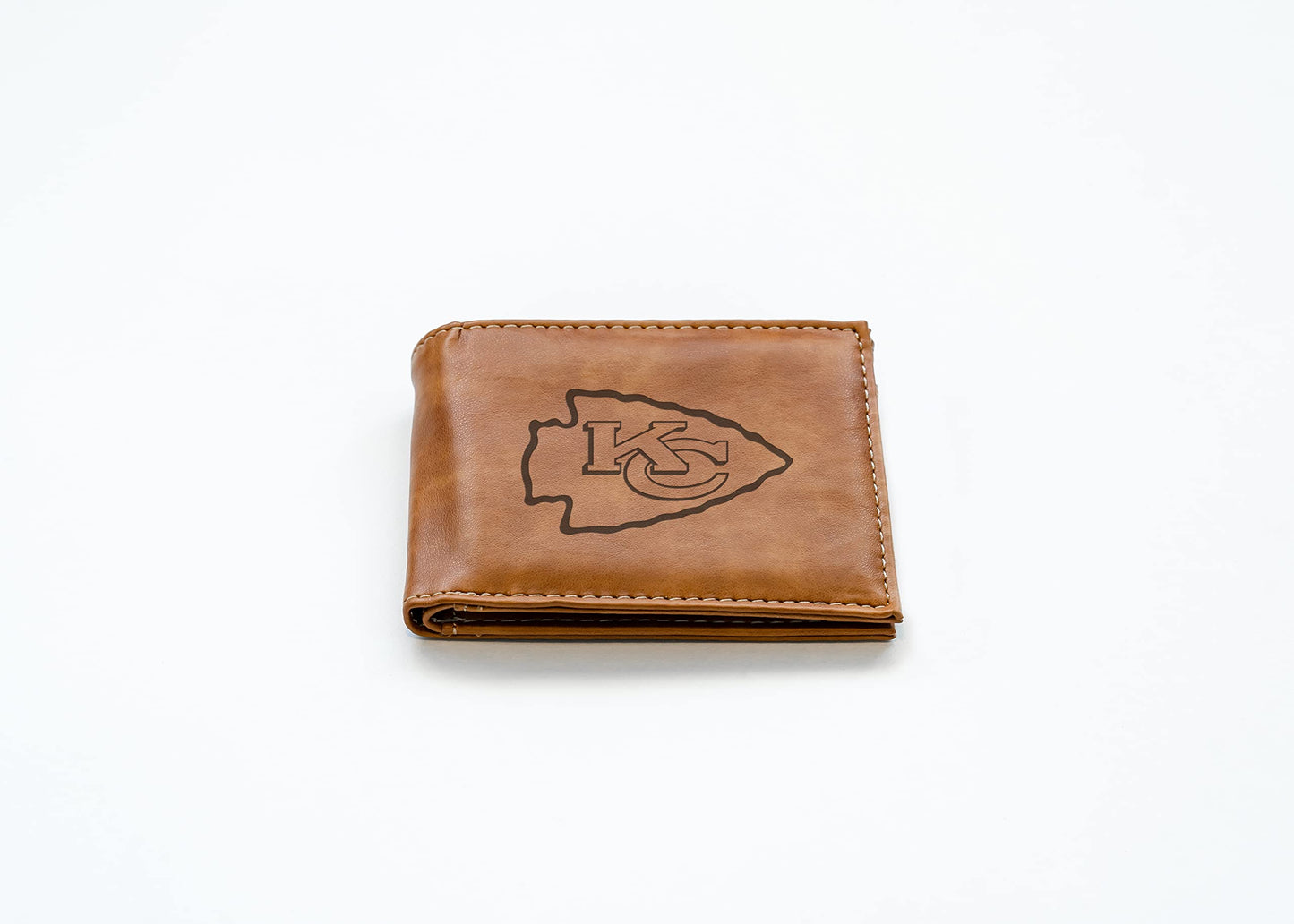 Rico Industries Football Kansas City Chiefs Brown Laser Engraved Bill-fold Wallet - Slim Design - Great Gift