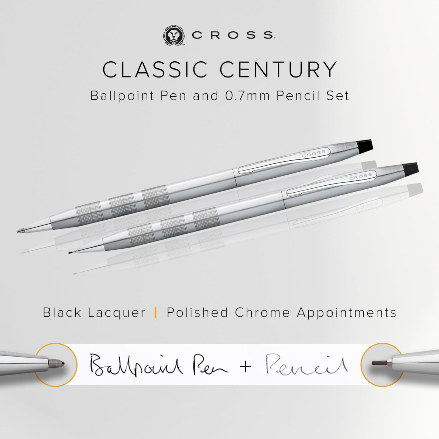 Cross Classic Century Refillable Medium Ballpoint Pen and 0.5mm Pencil Set, Includes Premium Gift Box - Satin Chrome