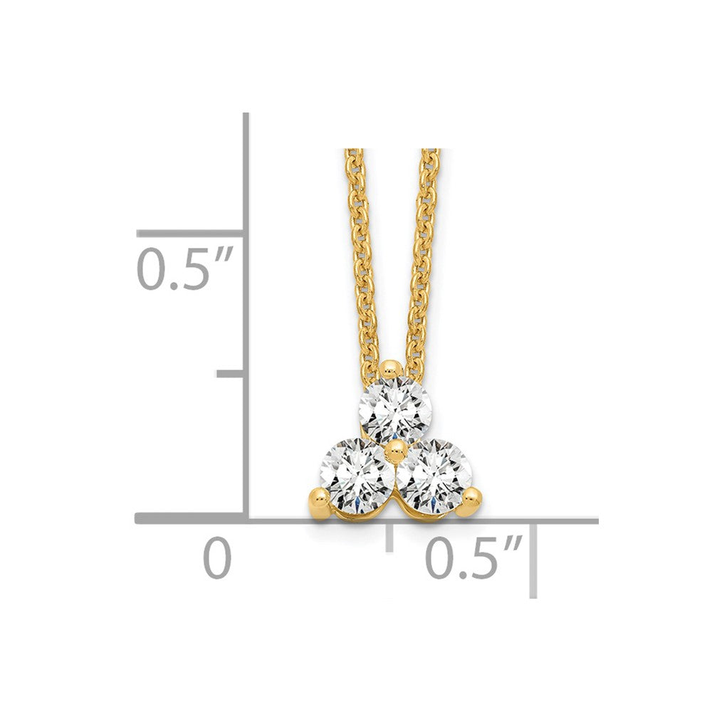 True Origin 14K 3/8 carat Lab Grown Diamond VS  D E F Three Stone 18 inch Necklace