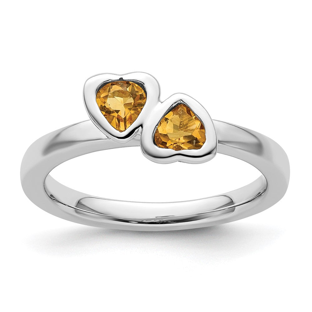 Sterling Silver Stackable Expressions Citrine Double Heart Ring Size -8