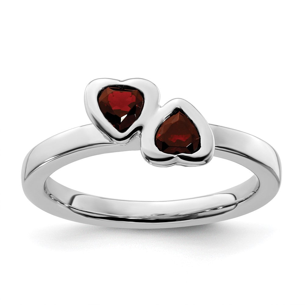 Sterling Silver Stackable Expressions Garnet Double Heart Ring Size -9