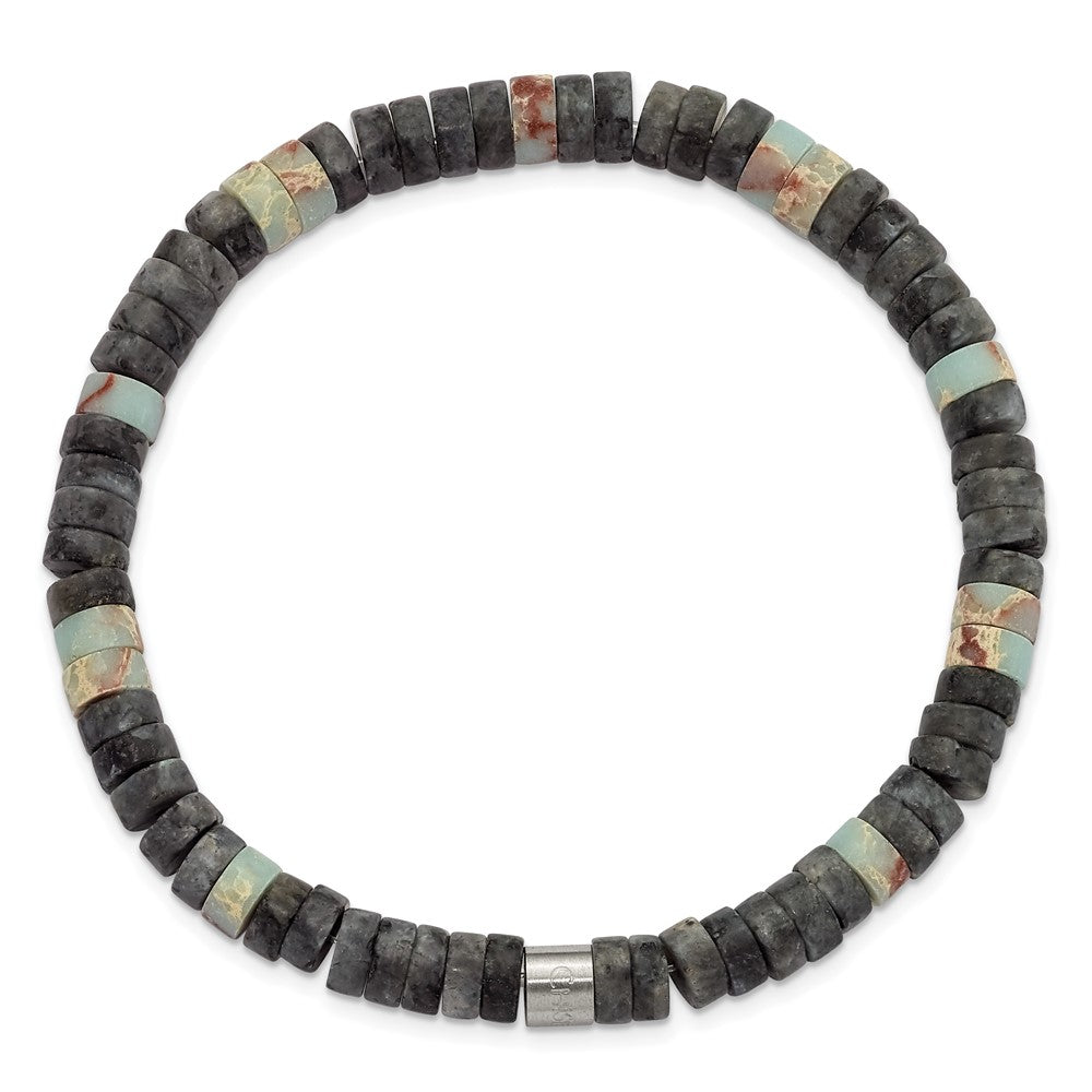 Stainless Steel Brushed Shoushan/Black Spectrolite Stretch Bracelet