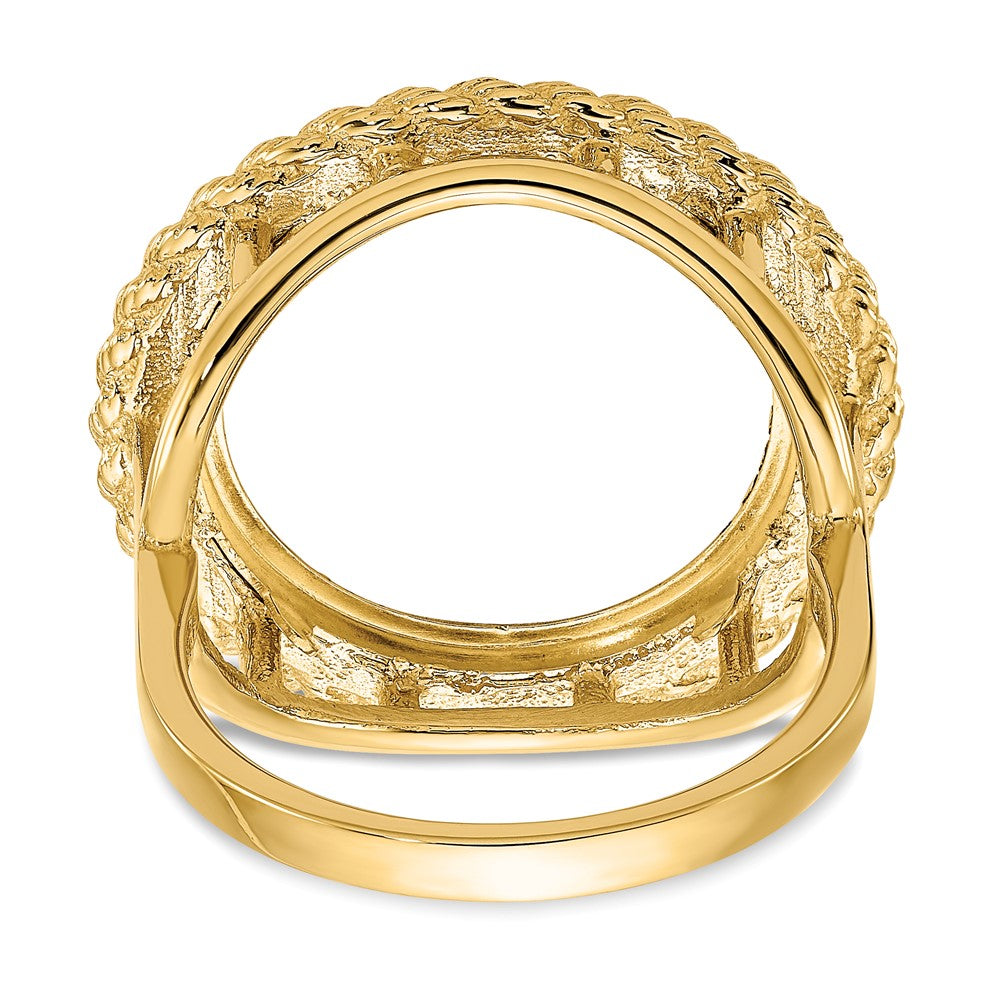 Wideband Distinguished Coin Jewelry 14k Ladies' Polished Textured and Diamond-cut Rope Edge 16.5mm Coin Bezel Ring