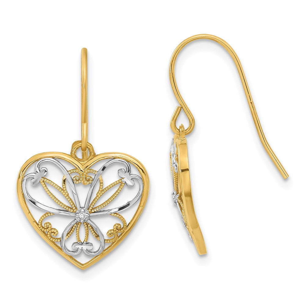 14ky & White Rhodium .01ct Diamond Heart Earrings