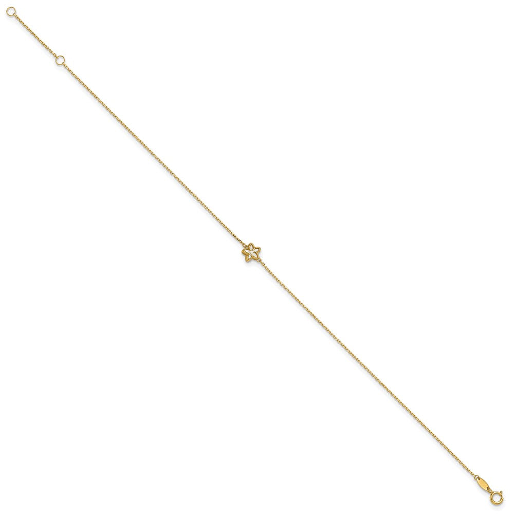 14K Polished Mother of Pearl Flower 9 inch with 1 inch Extender Anklet