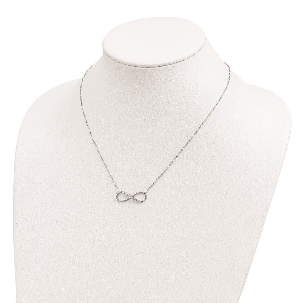Sterling Silver Rhodium-plated with CZ Infinity w/ 2 IN EXT Necklace 16 Inches