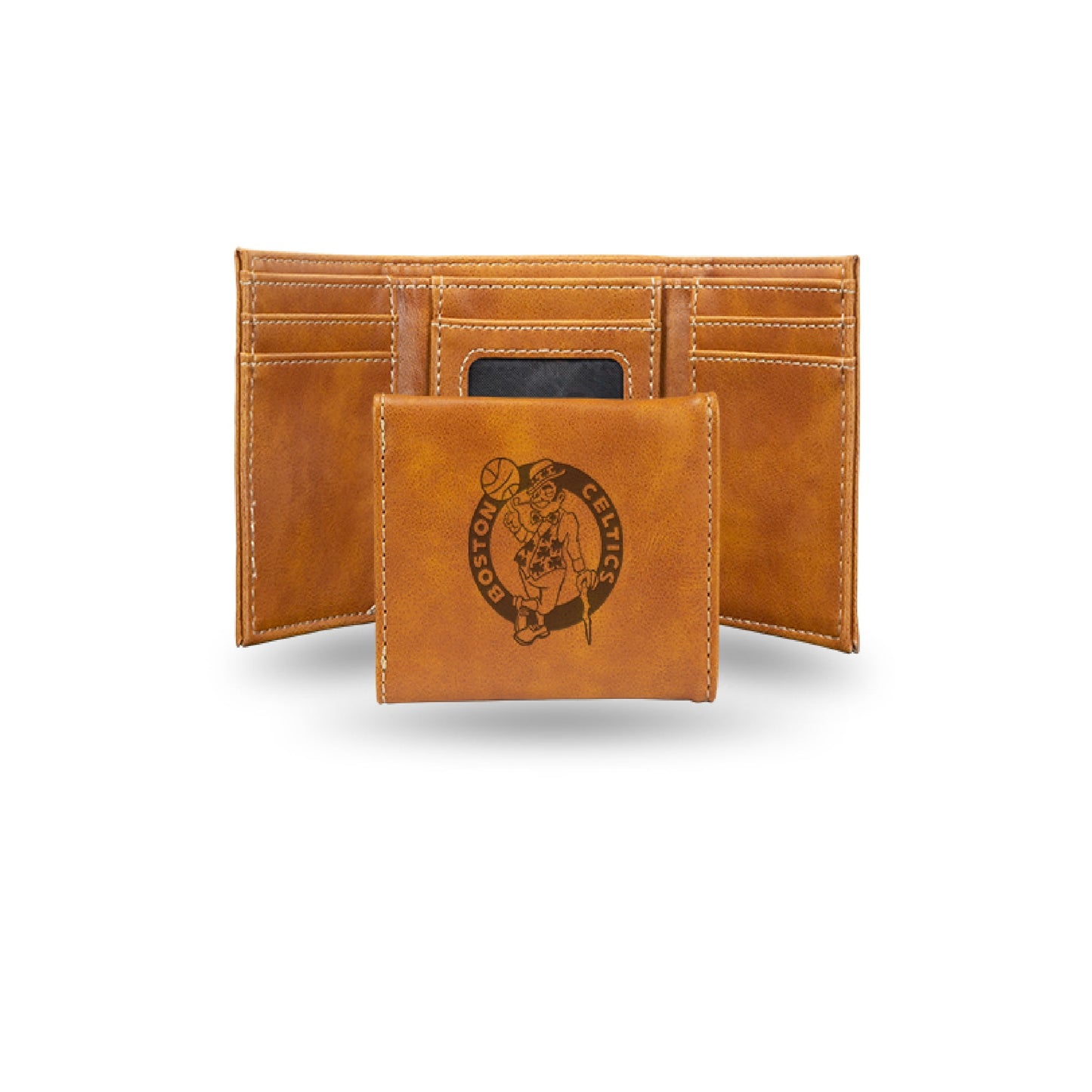 Basketball Rico Industries Boston Celtics Brown Laser Engraved Trifold Laser Engraved Tri-Fold Wallet - Men's Accessory