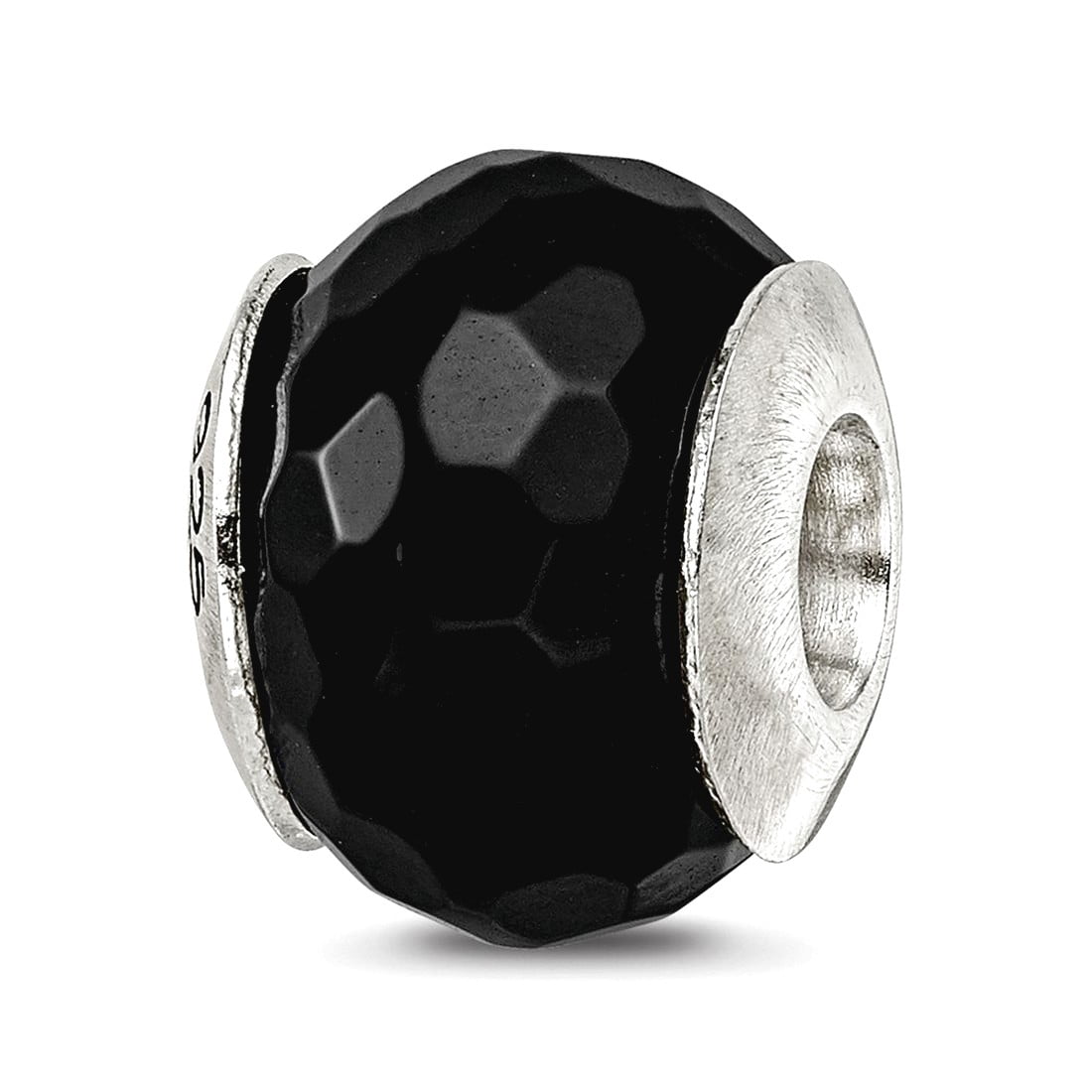 Sterling Silver Reflections Black Agate Stone Bead