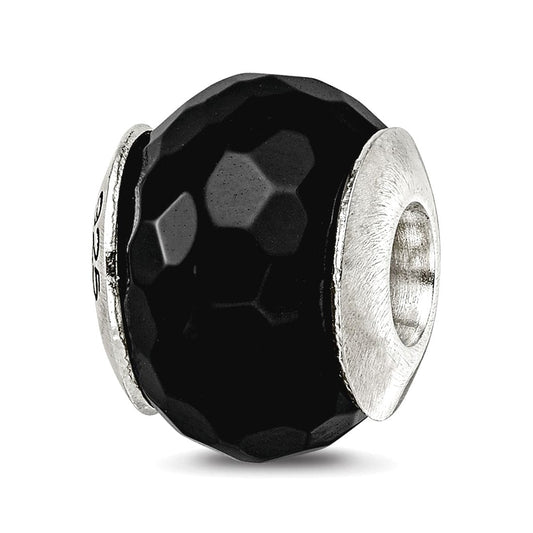 Sterling Silver Reflections Black Agate Stone Bead