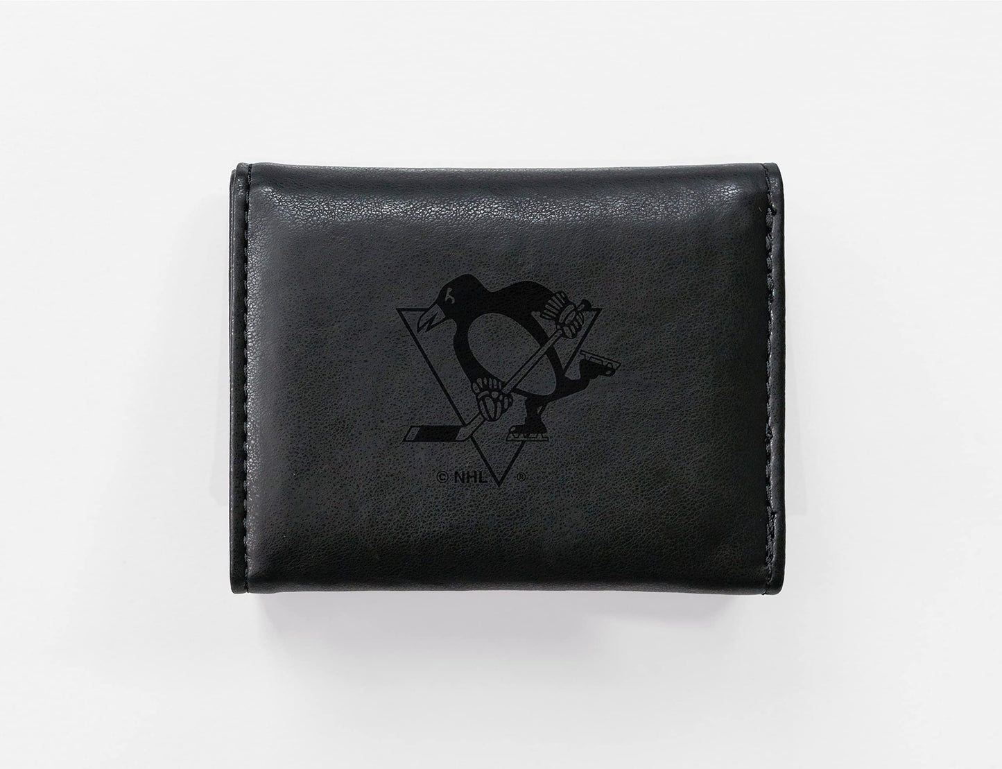 Hockey Rico Industries Pittsburgh  Black Laser Engraved Trifold Laser Engraved Tri-Fold Wallet - Men's Accessory