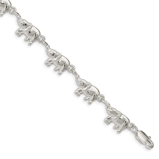 Sterling Silver Elephants Bracelet 7 inches