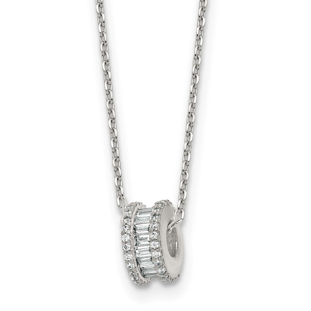 Sterling Silver Polished CZ Circle Bead 16 Inch with 2 Inch Extension Necklace