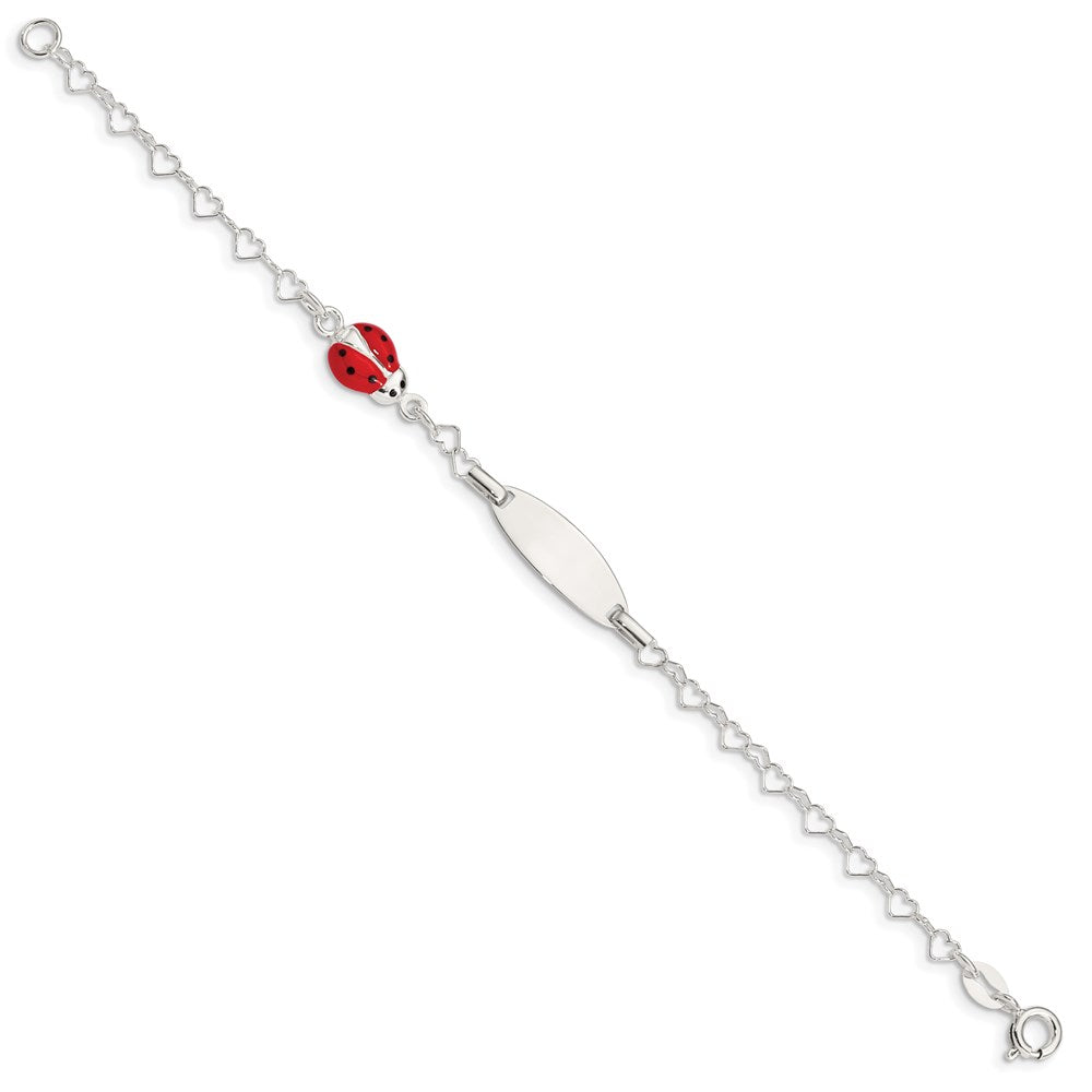 Sterling Silver Polished Lady Bug Baby Engraveable ID Bracelet 6 inches