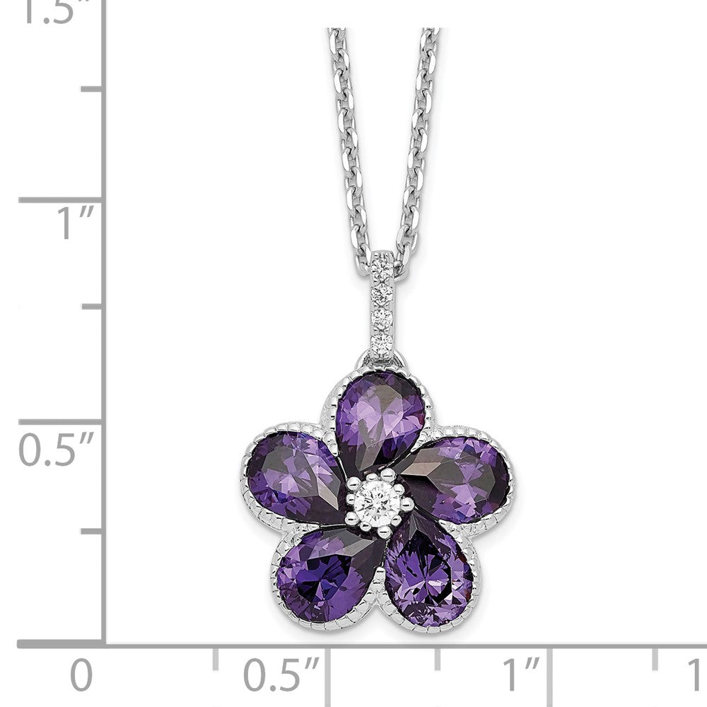 Cheryl M Sterling Silver Rhodium-plated Purple and White Brilliant-cut CZ Flower 16 Inch Necklace with 2 Inch Extender 16 Inches