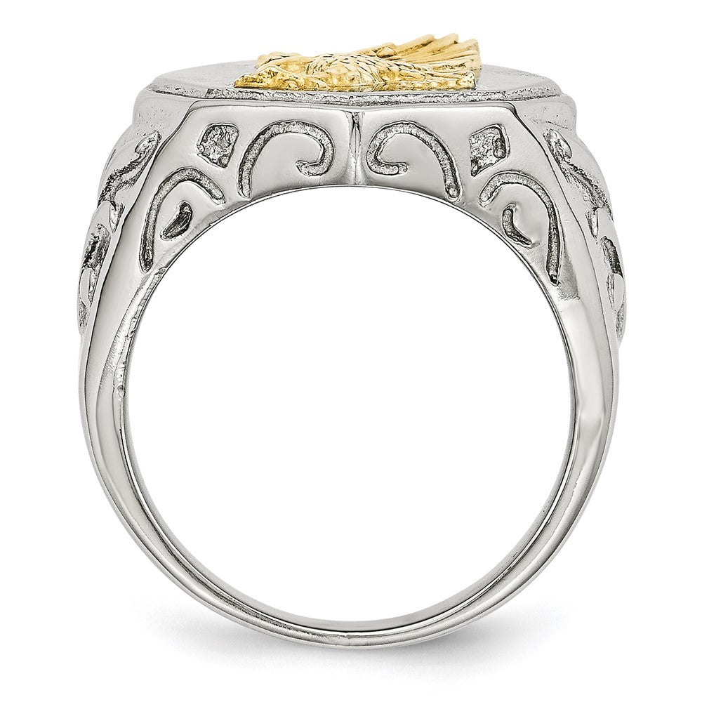 Stainless Steel Polished Yellow IP-plated w/Sterling Silver Eagle Ring Size - 9