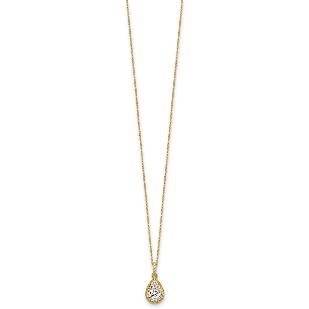 14k 1/2 carat Lab Grown Diamond VS/SI+ G+ Complete 18 inch Teardrop Halo Pendant Necklace