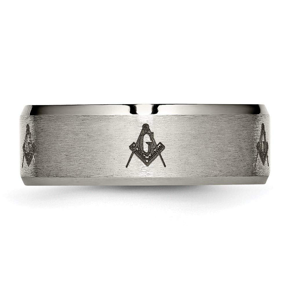 Chisel Titanium Brushed and Polished Masonic Laser Design 8mm Beveled Edge Band TB115M