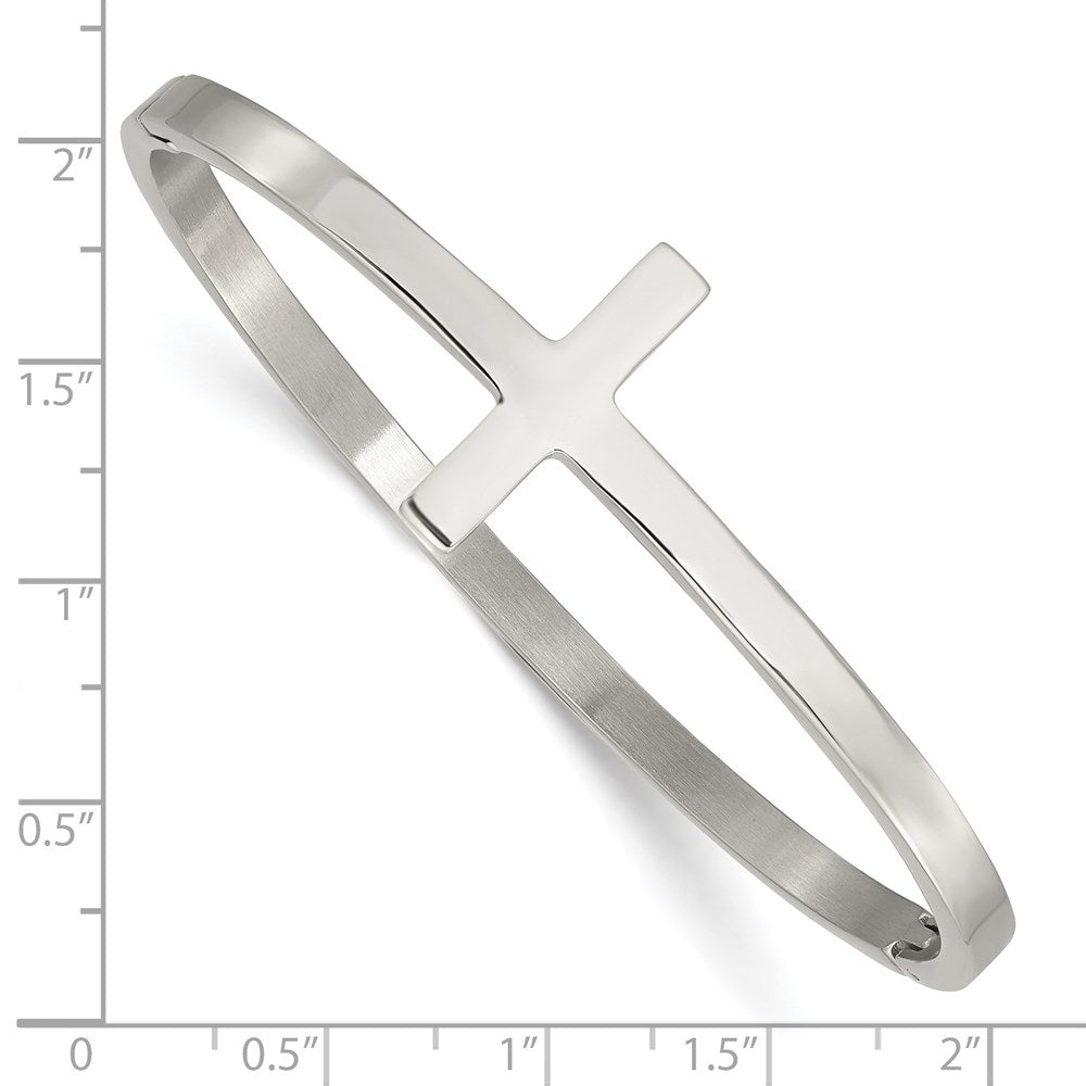 Stainless Steel Polished Cross Hinged Bangle 6.75 inches