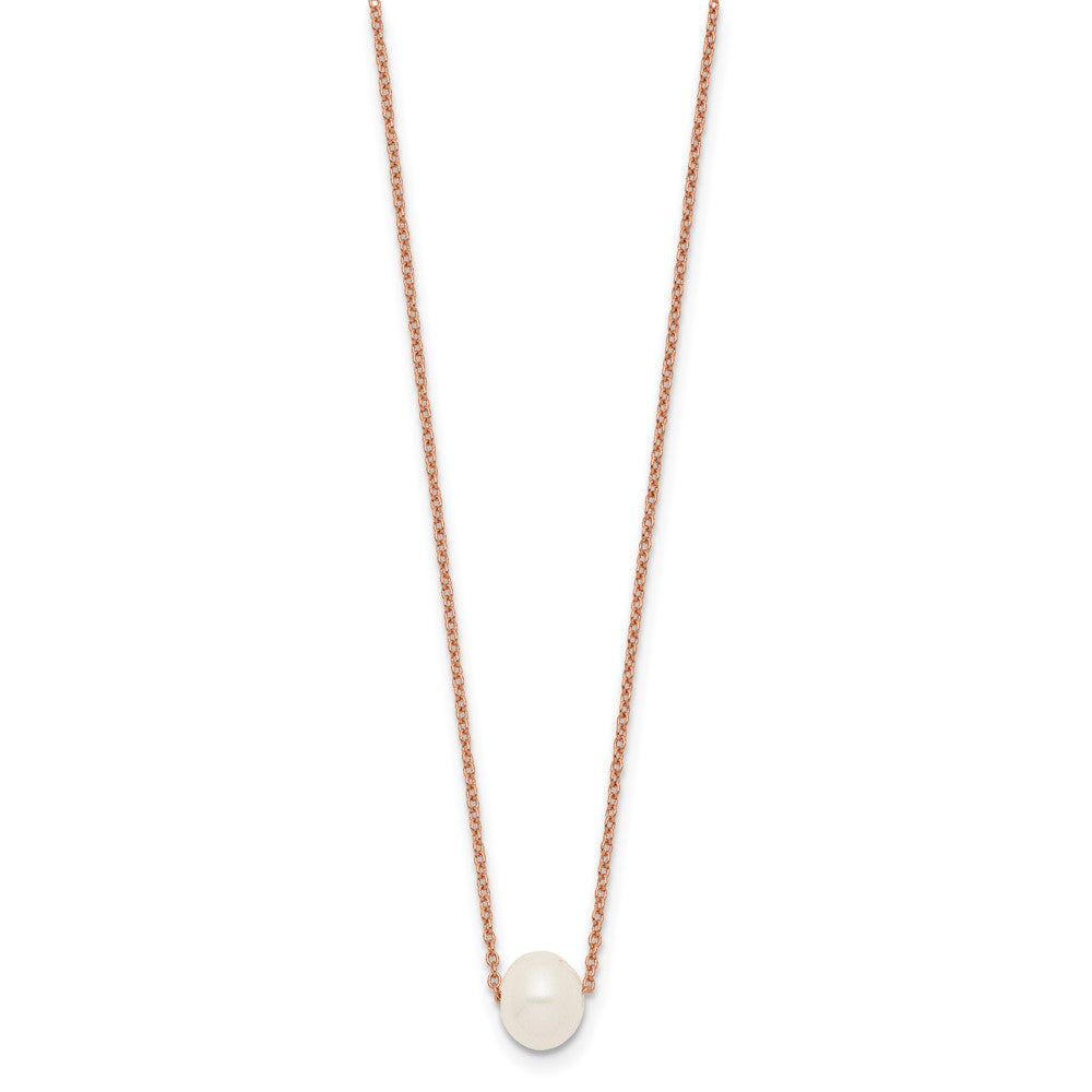 Sterling Silver Rose-tone 18k Flash Gold-plated 8-9mm White Near-Round Freshwater Cultured Pearl 18 inch Necklace 18 Inches