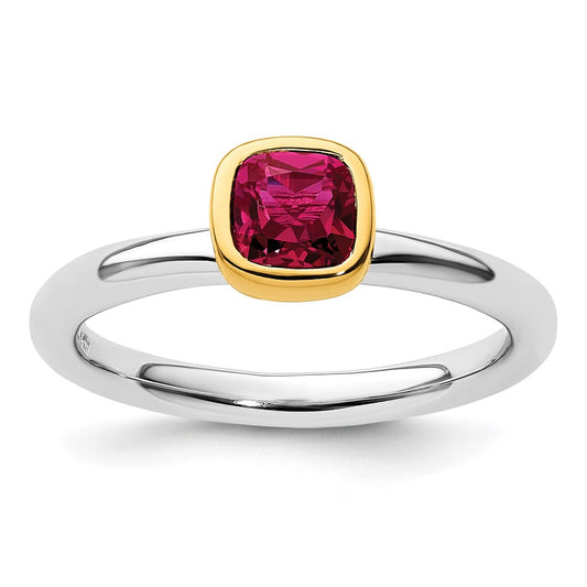 Sterling Silver Stackable Expressions w/Gold-plated Cr. Ruby Ring Size -7