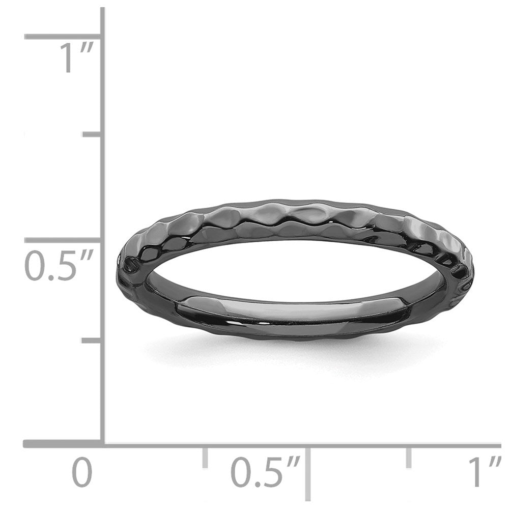 Sterling Silver Stackable Expressions Black-plated Hammered Ring Size -7