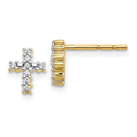 14k Gold Polished Diamond Cross Post Earrings