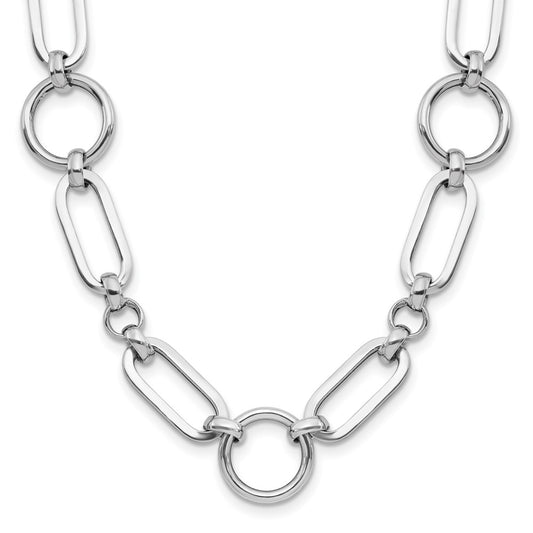 Sterling Silver RH-plated Polished Fancy Link w/ 2in ext. Necklace