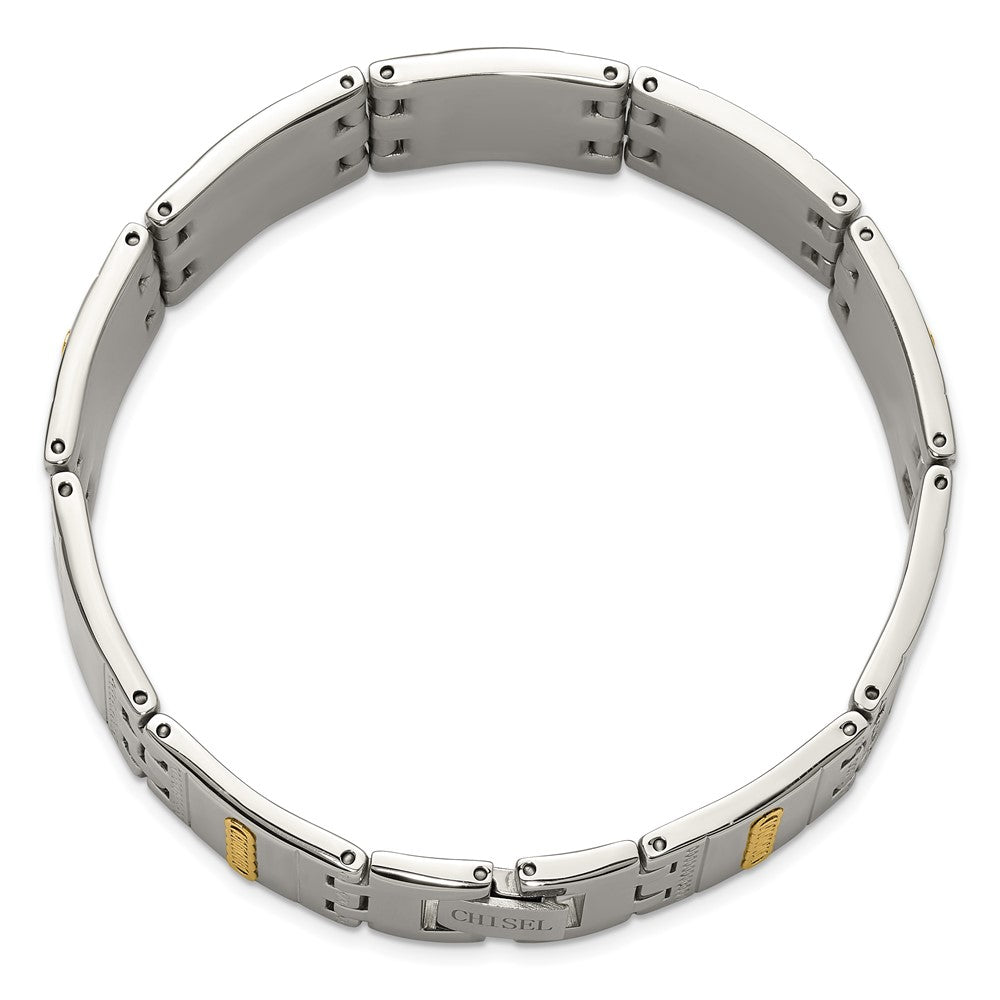Chisel Stainless Steel Polished and Textured with 14K Gold Accent 8.5 inch Link Bracelet 8.5 inches
