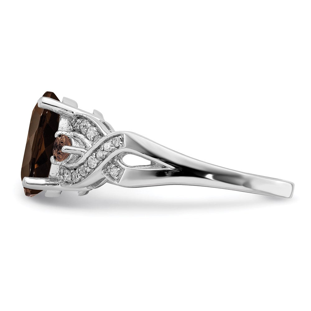Sterling Silver Rhodium Diam. & Smoky Quartz Ring