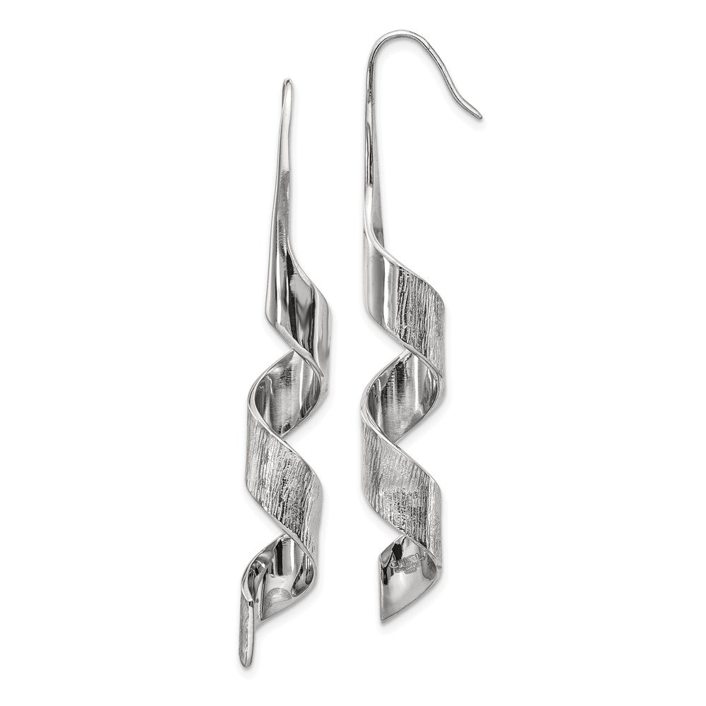 Stainless Steel Polished and Textured Swirl Shepherd Hook Earrings