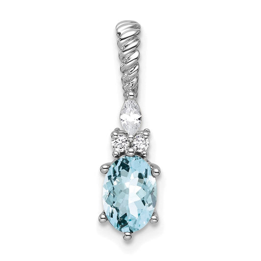 14K White Gold Polished Diamond and Aquamarine Twisted Chain Slide