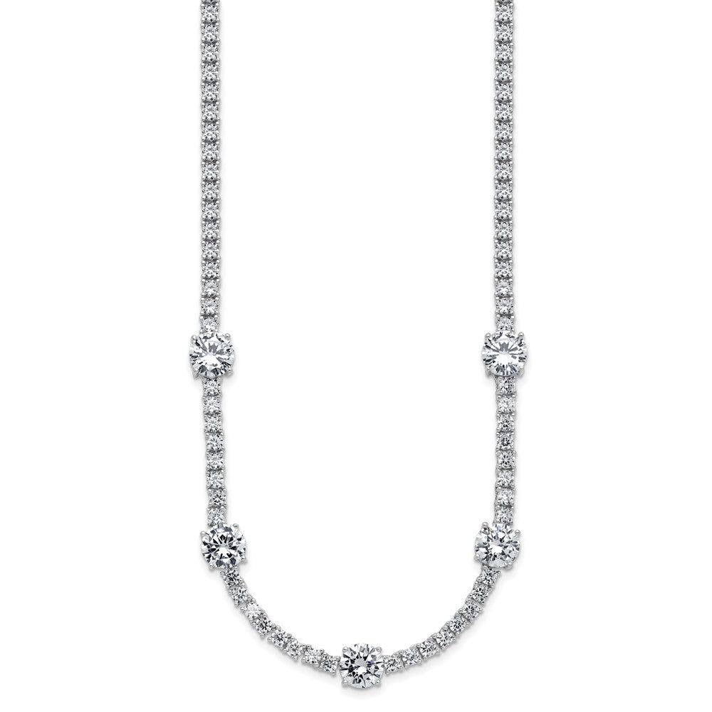 Cheryl M Sterling Silver Rhodium-plated Polished CZ Station with Safety Clasp Necklace