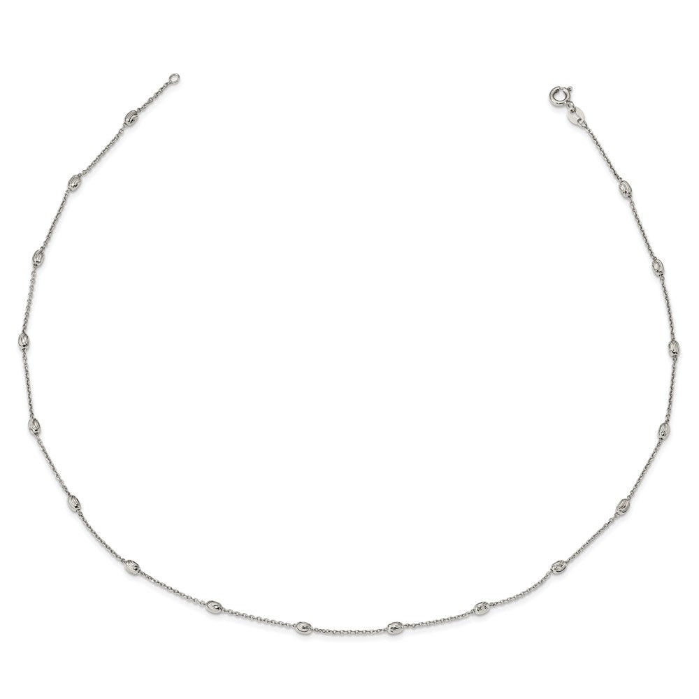 Sterling Silver Rhodium-plated Diamond-cut Beaded Necklace 18 Inches