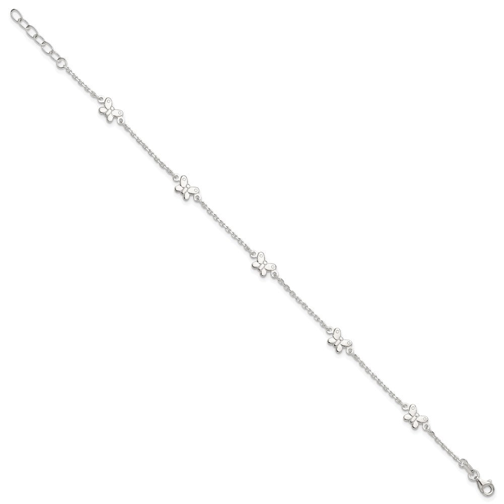 Sterling Silver Polished Butterfly 9in Plus 1in Ext Anklet 9 inches