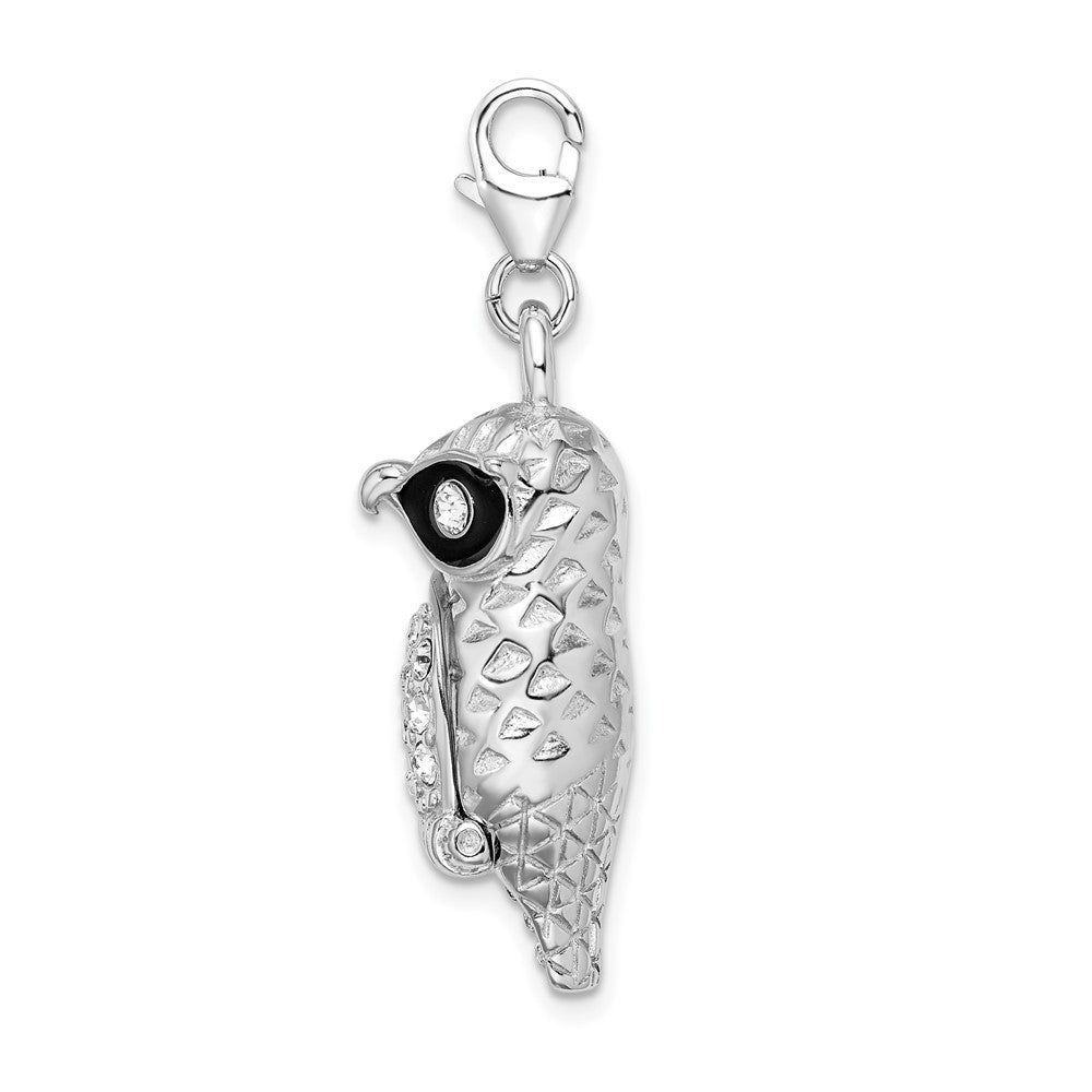 Amore La Vita Sterling Silver Rhodium-plated Polished 3-D Enameled Crystal Owl Charm with Fancy Lobster Clasp