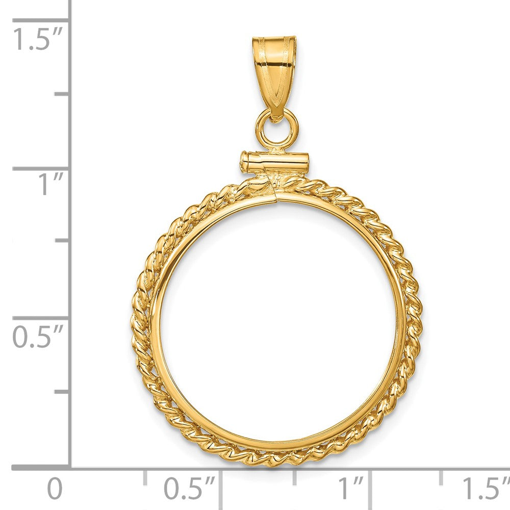 Wideband Distinguished Coin Jewelry 14k Polished Twisted Wire 21.6mm x 1.7mm Screw Top Coin Bezel Pendant