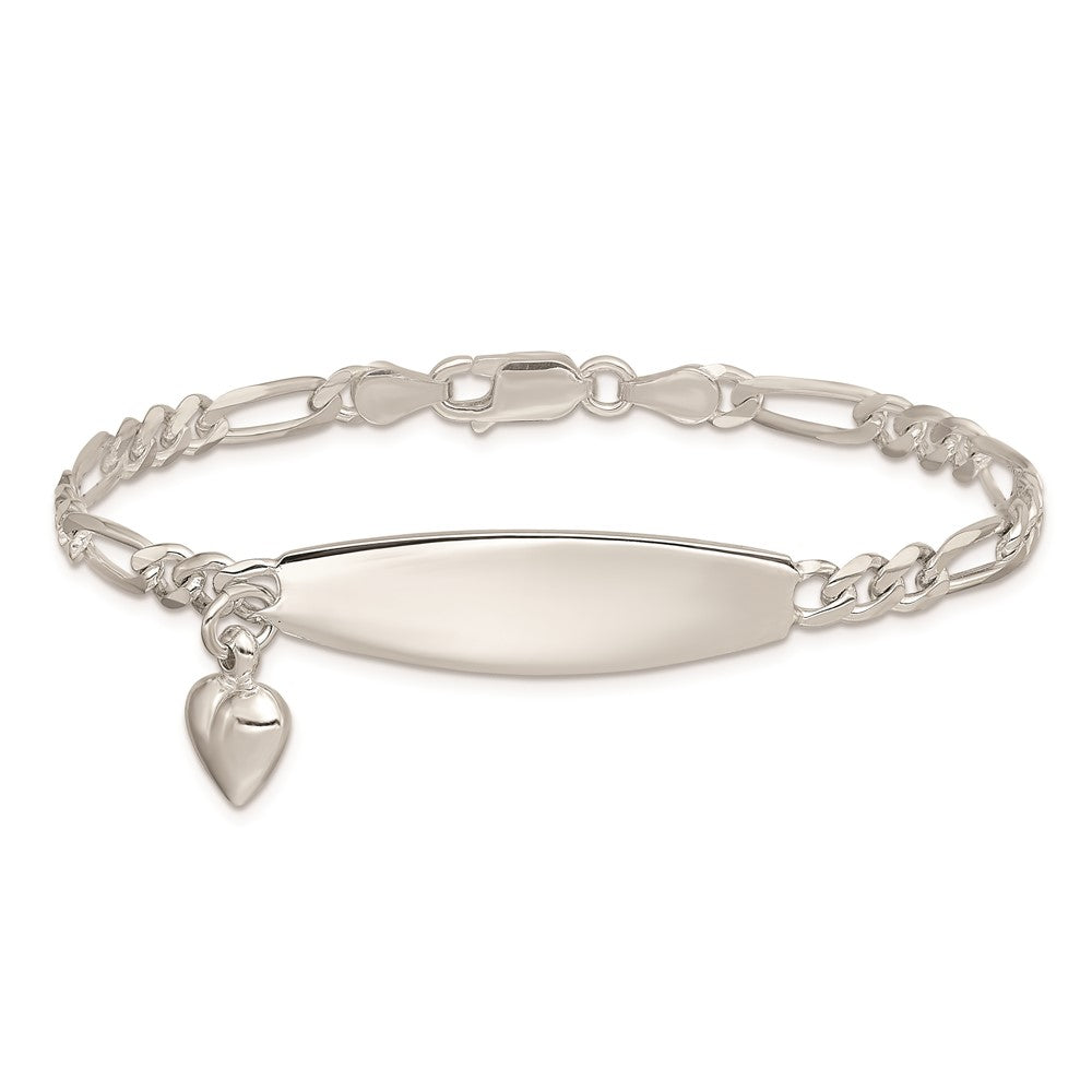Sterling Silver ID with Heart Figaro Link Bracelet 7 inches