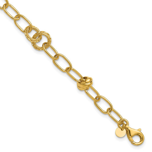 14K  Polished/Texture/Dia-cut Fancy w/.75in Ext. Bracelet 8  inches