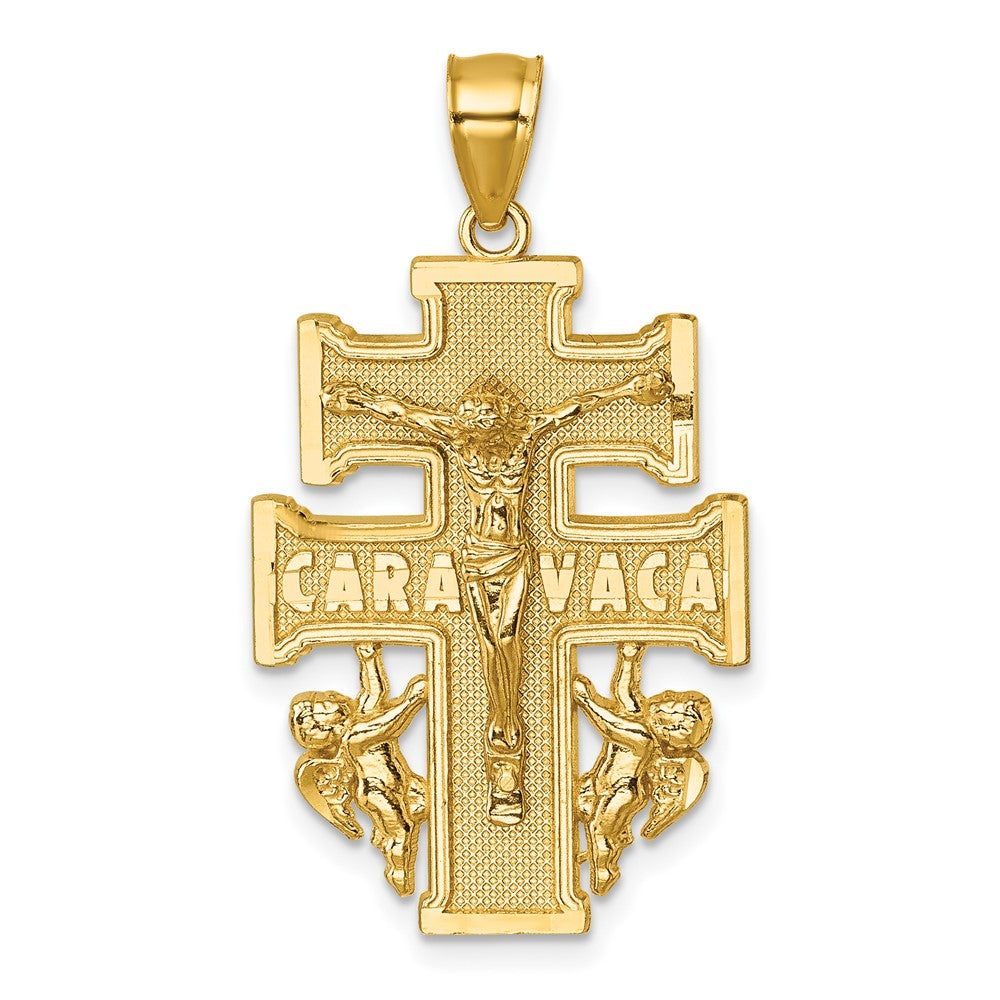 14k Polished Diamond-cut Cara Vaca Cross Pendant