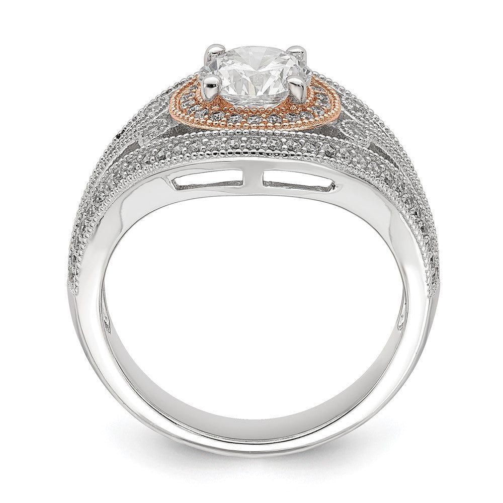 Sterling Silver Rhodium-plated & Rose-tone CZ Ring