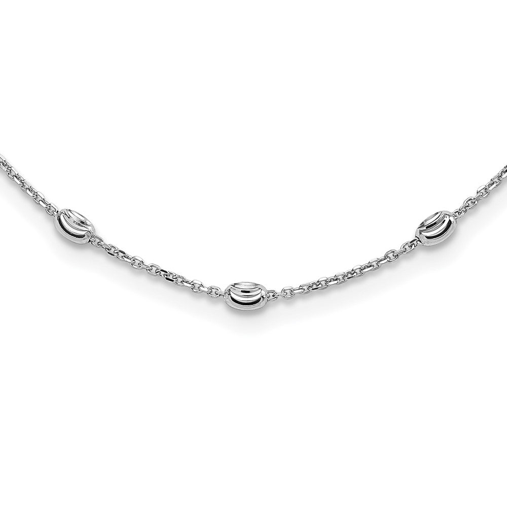 Sterling Silver Rhodium-plated Diamond-cut Beaded Necklace 18 Inches