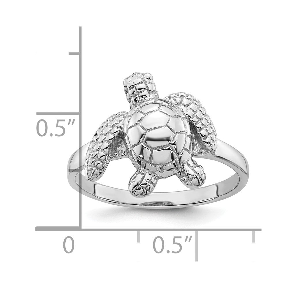 Sterling Silver Rhodium-plated Polished and Textured Sea Turtle Size 7 Ring