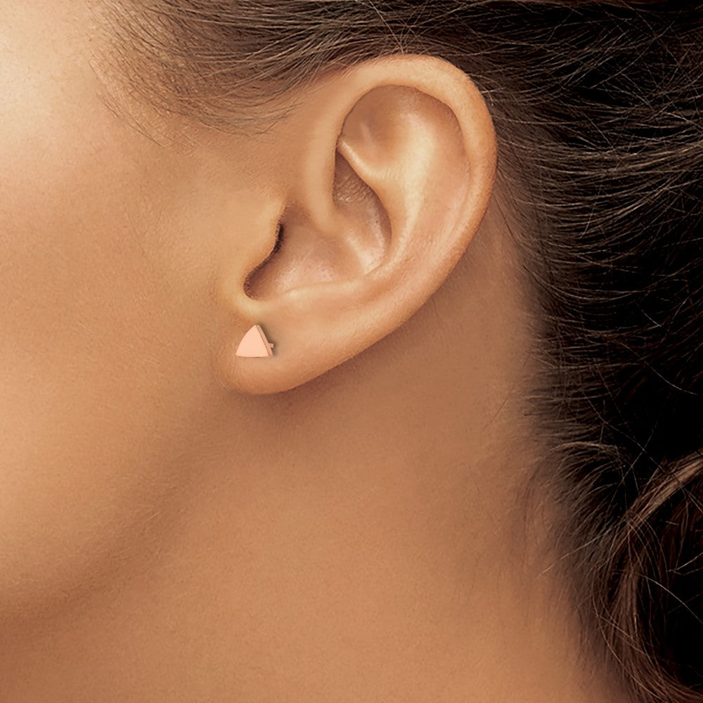 Stainless Steel Polished Rose IP-plated Triangle Post Earrings
