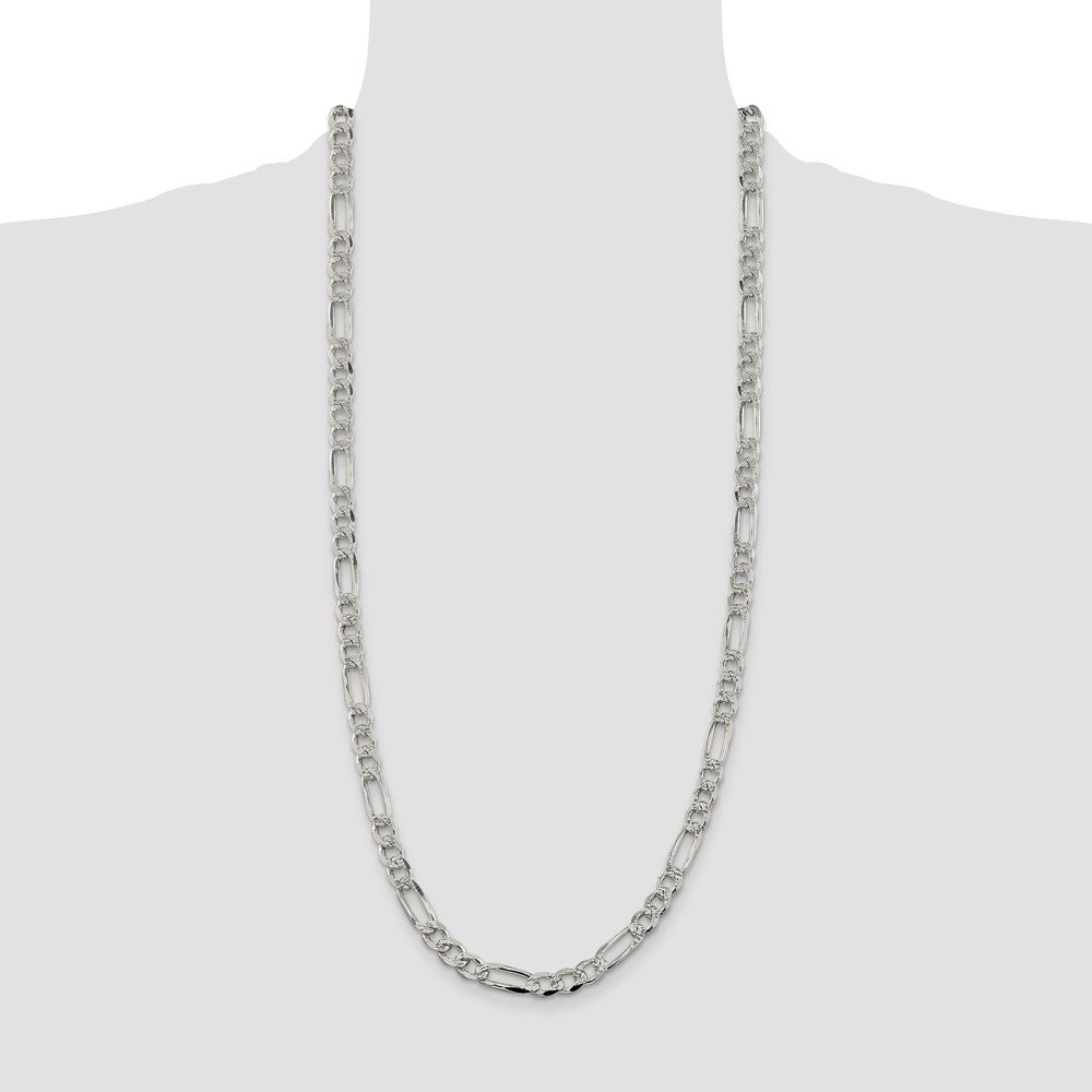Sterling Silver 7.25mm Pav‚ Flat Figaro Chain 30 Inches