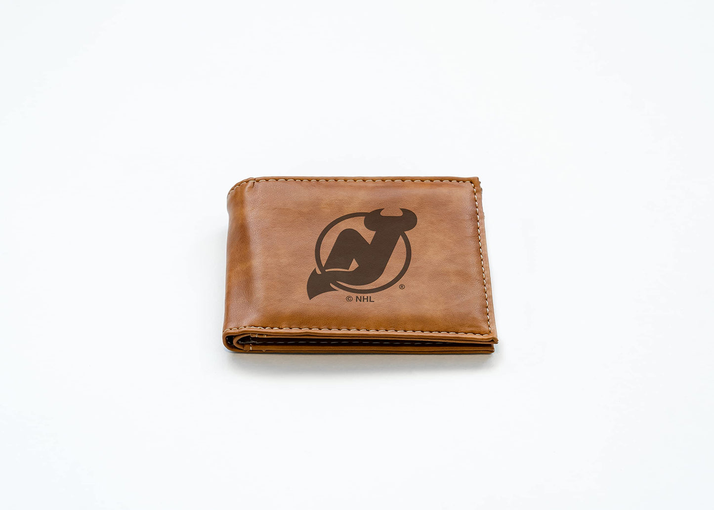 New Jersey NJ Devils NHL Laser Engraved Brown Billfold Wallet