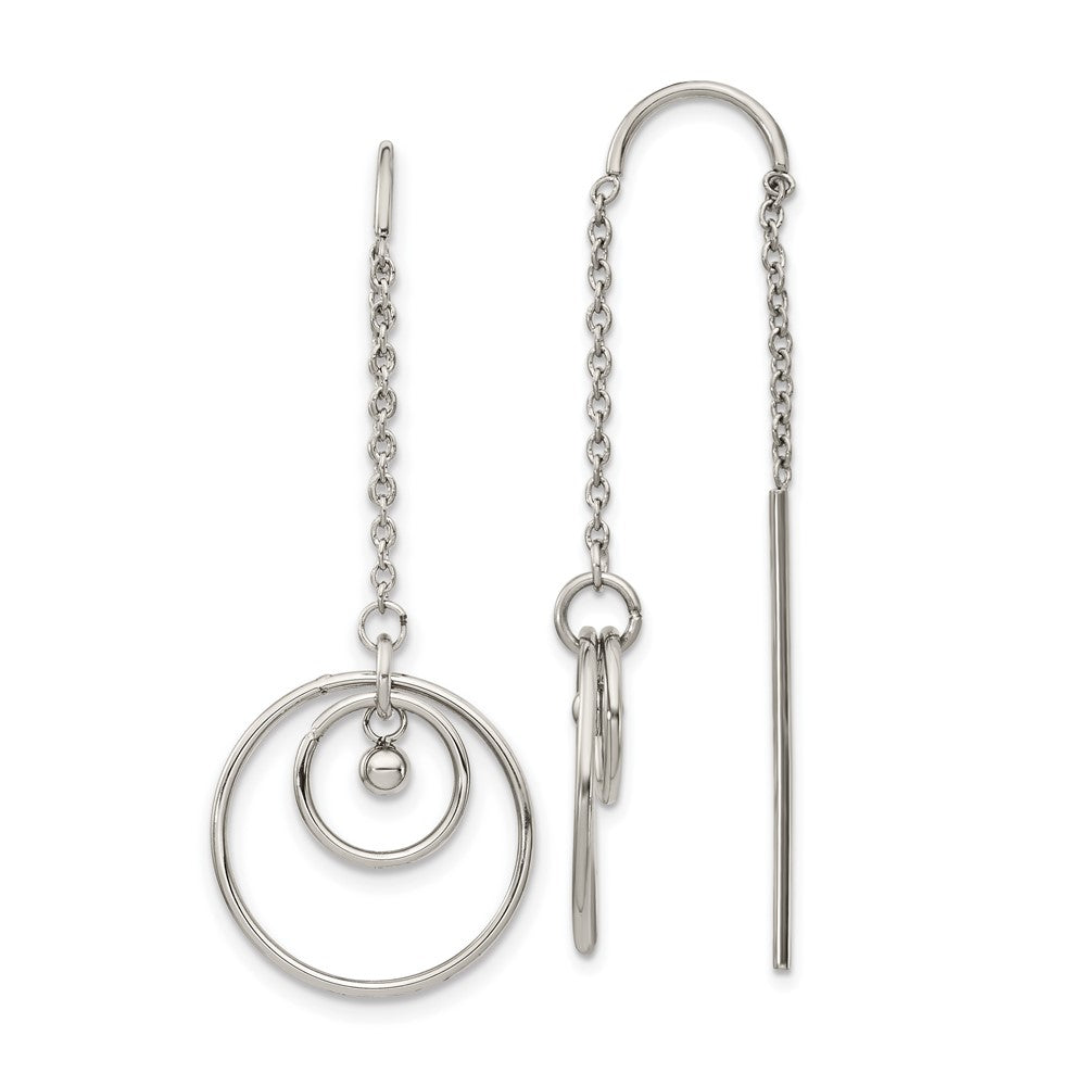 Stainless Steel Polished Circle Dangle Threader Earrings