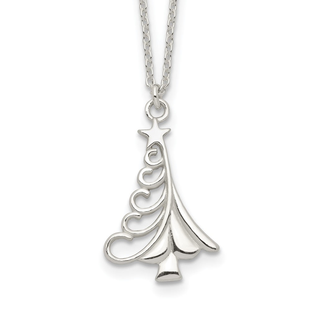 Sterling Silver Polished Christmas Tree Necklace 18 Inches