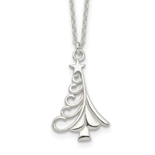 Sterling Silver Polished Christmas Tree Necklace 18 Inches