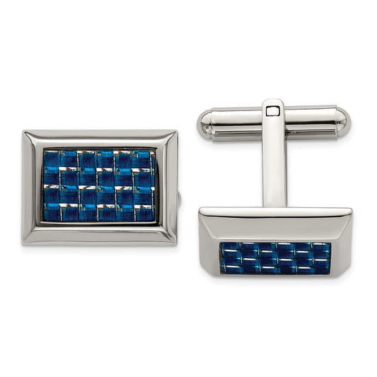Stainless Steel Polished with Blue Carbon Fiber Inlay Cuff Links
